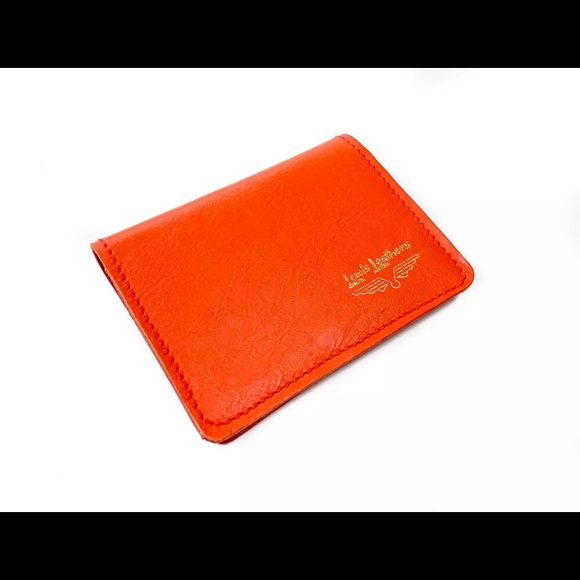 RARE LEWIS LEATHERS AVIAKIT Horsehide Card Case Wallet England Orange Red Bifold - Picture 2 of 8